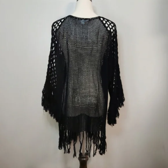 Hula Moon 💯% Cotton Black Oversized Crochet Swim Cover-Up, Size S~NWOT - Picture 5 of 7